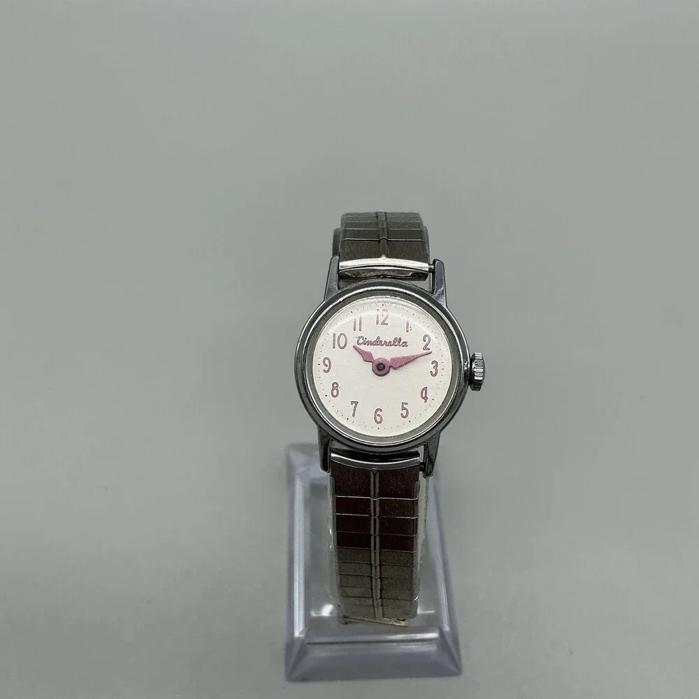 Vintage Timex Cinderella Girls Watch 24mm White Dial Pink Manual Wind Bracelet